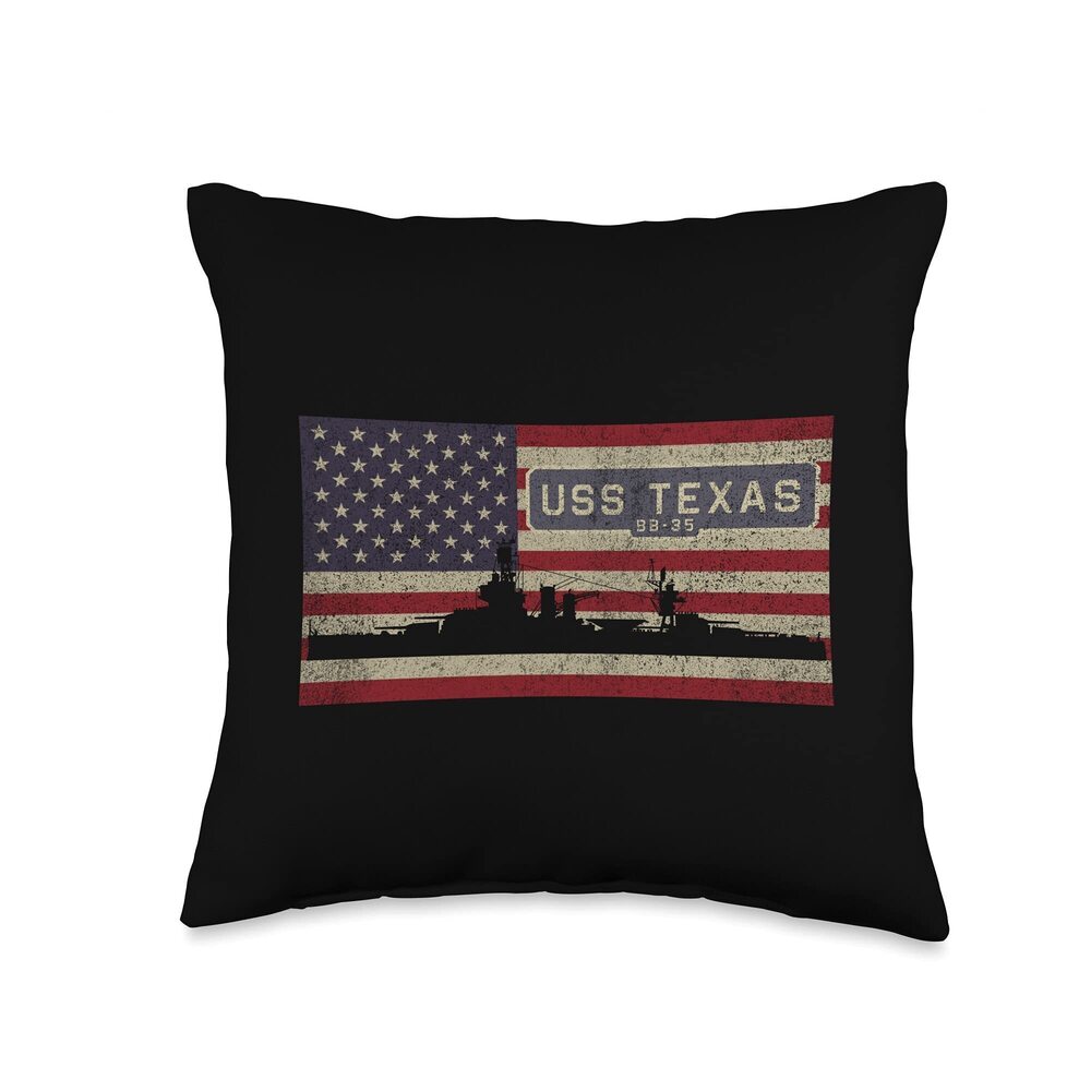 8245 USS Texas BB-35 WW1 WW2 Battleship USA American Flag Throw Pillow